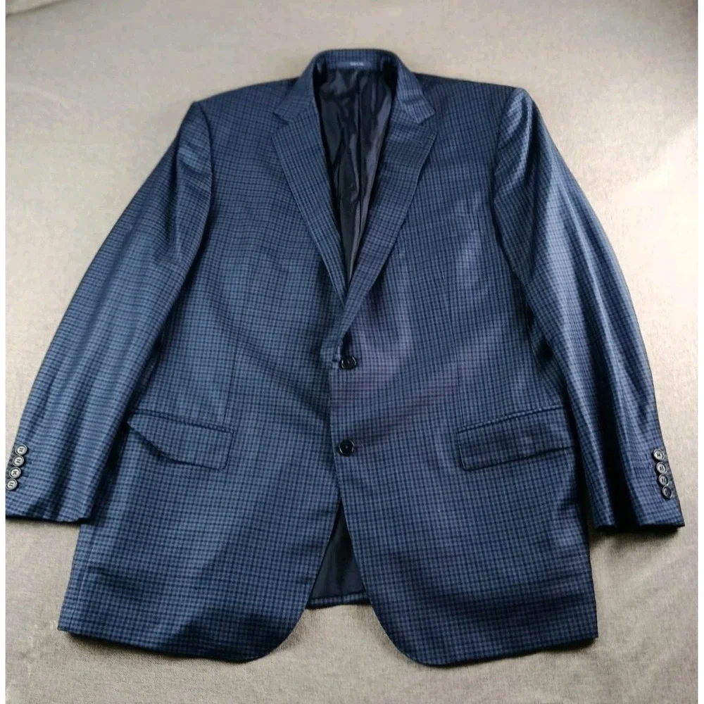 Ermenegildo Zegna Sport Coat Mens 52 Blue Gingham Wool Mila Italy